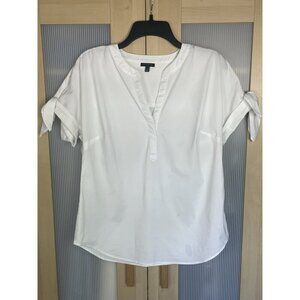 Talbots Puff Sleeve Blouse White Sz S Career Casual Preppy Boho‎ Bow Stretch